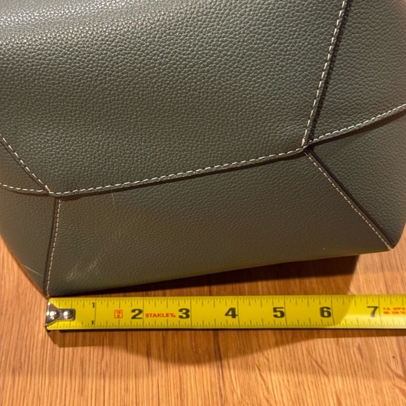 Steel Blue and Brown Leather Tote Bag with Cosmetic Pouch - Picture 12 of 12